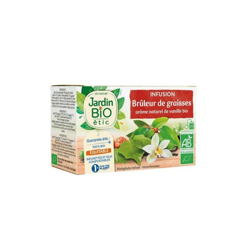 JARDIN BIO INFUSION BRULEUR DE GRAISSES AROME NATUREL DE VANILLE BIO 20 SACHETS JARDIN BIO INFUSION BRULEUR DE GRAISSES AROME NATUREL DE VANILLE BIO 20 SACHETS