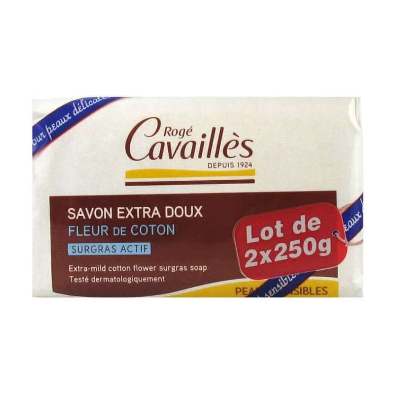 ROGE CAVAILLES SAVON EXTRA DOUX FLEUR DE COTON LOT DE 2 x 250 G ROGE CAVAILLES SAVON EXTRA DOUX FLEUR DE COTON LOT DE 2 x 250 G
